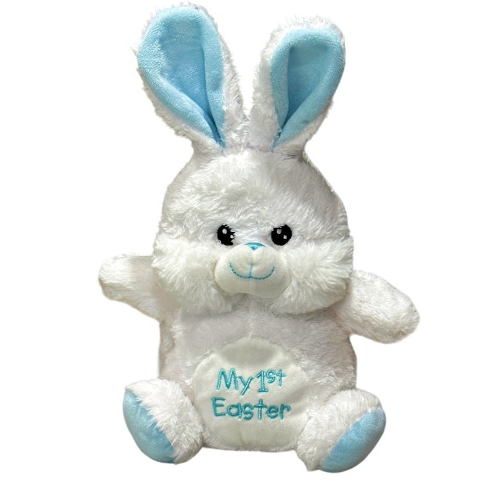 My 1st Easter Bunny White Blue Plush Lovey Rattle Soft Stuffed Animal Kellytoy